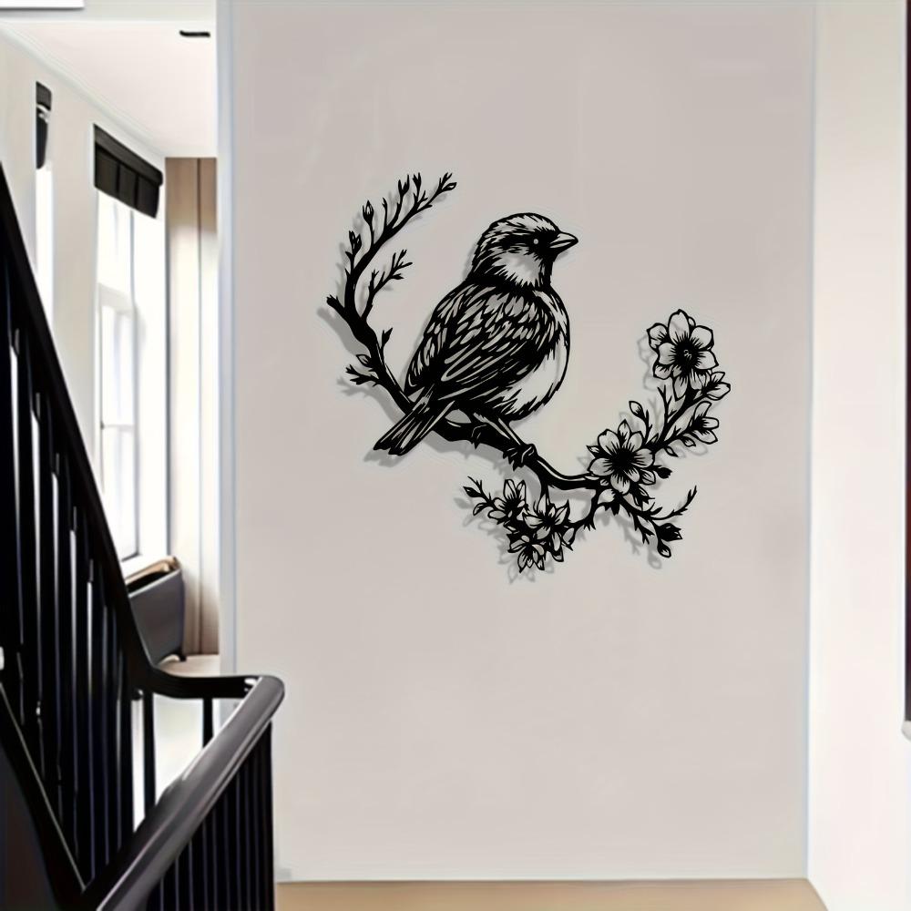 Iron Flower Bird Metal Wall Art, Easter Mother Day Gift, Weatherproof Garden Fence Decor, Outdoor Indoor Living Room Iron Mural