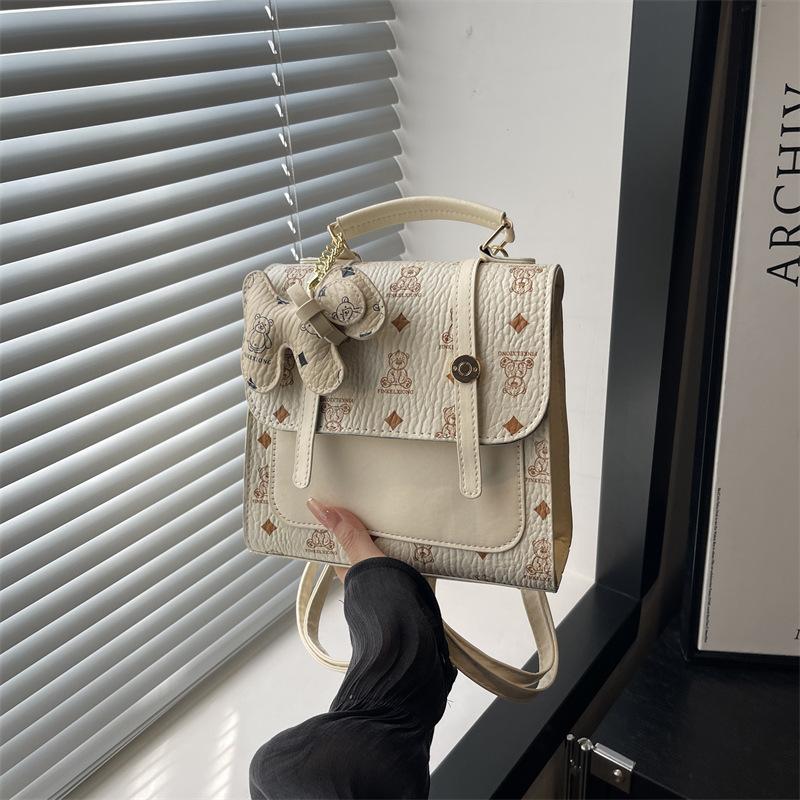 

New niche simple trend student class small backpack women s bag retro fashion printed backpack Without pendant белый