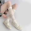 Japanese Style Shimmering Rib Knitted Middle Tube Calf Socks for Women Girls Cute Ribbon Bowknot Long Socks Stockings