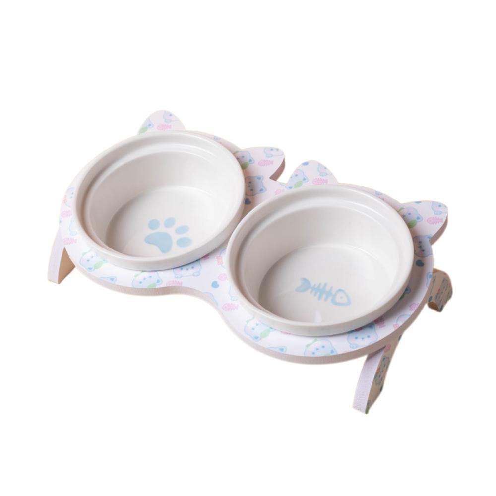 Cervical Protection Ceramic Cat Bowl with Stand Double Bowl Cat Feeding Dish  Water