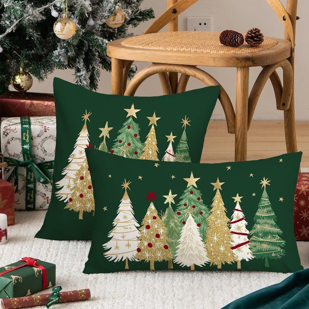 Home Textile Christmas Pillow Cover Xmas Trees Pattern Breathable Cushion Cover Comfortable Christmas Tree Pillow Cover