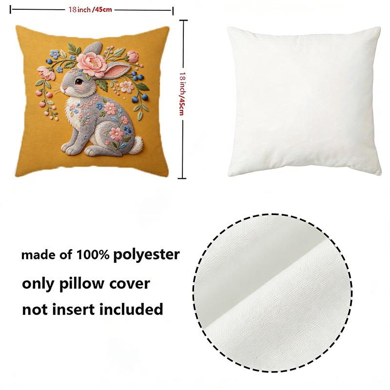 Floral Rabbit Embroidery Style Throw Pillow Covers Pattern Cushion Cover Suitable For Sofa Bedroom Car Pillow Cover