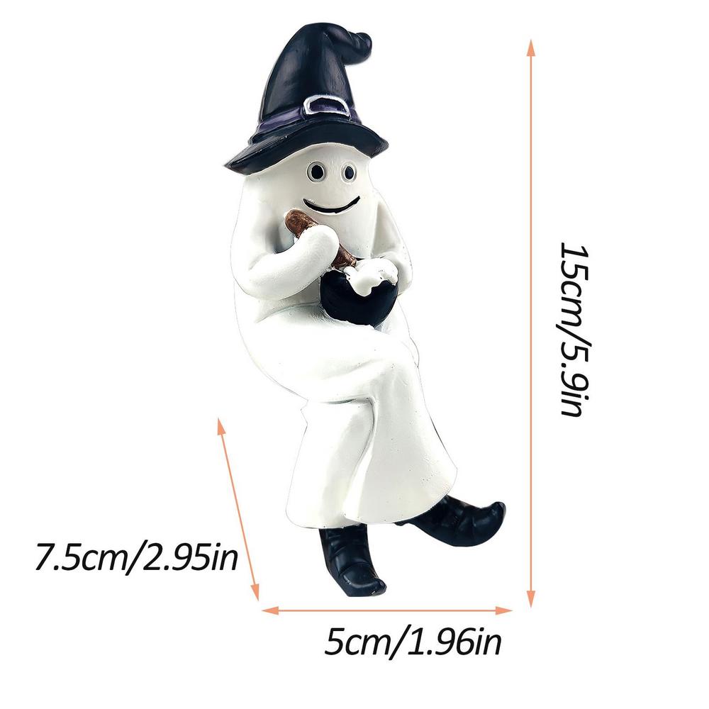 Halloween Gnome Figurines Ghost Sculpture Decorative Resin Sitting Gnome Figurine Home Tabletop Decor Exquisite Miniature