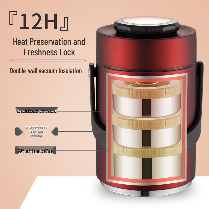 Three-Layer Insulated Stainless Steel Lunch Box - Large Capacity, Portable, Compartmented Container for Students and Office Workers