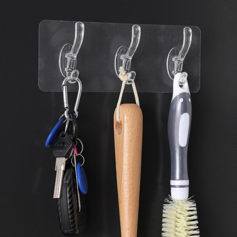 Transparent Plastic Glue Hooks Kitchen Bathroom Hooks Nail-Free Wall Hanger