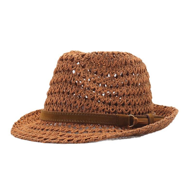 European and American Jazz Top Hat Men's and Women's Retro British Hollow Straw Hat Seaside Vacation Sunscreen Sunshade Sun Hat
