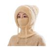 Knitting Hat Women Windproof Insulated Design Winter Hat with Plush Ball Unique Texture 3-in-1 Thickened Hat Face Guard Scarf
