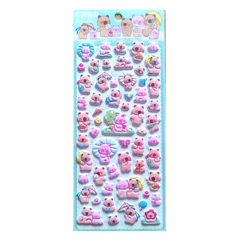 4 Stück Capybara-Babys Bären Kinder Cartoon Blasensticker 3D Weiche Dekor Verzierungen für Scrapbook BulingBulingStickers Store