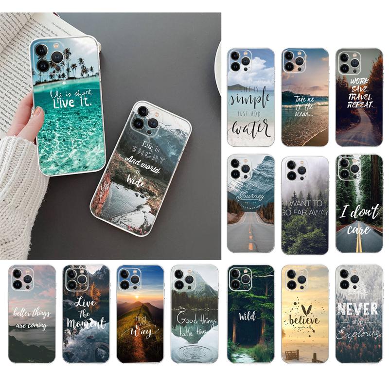 Phone Case For iphone 17 Pro Max Air 16 15 14 13 Pro Max 15 16 Pro 15Plus Travel Mountain Forest Sea Beach quotes