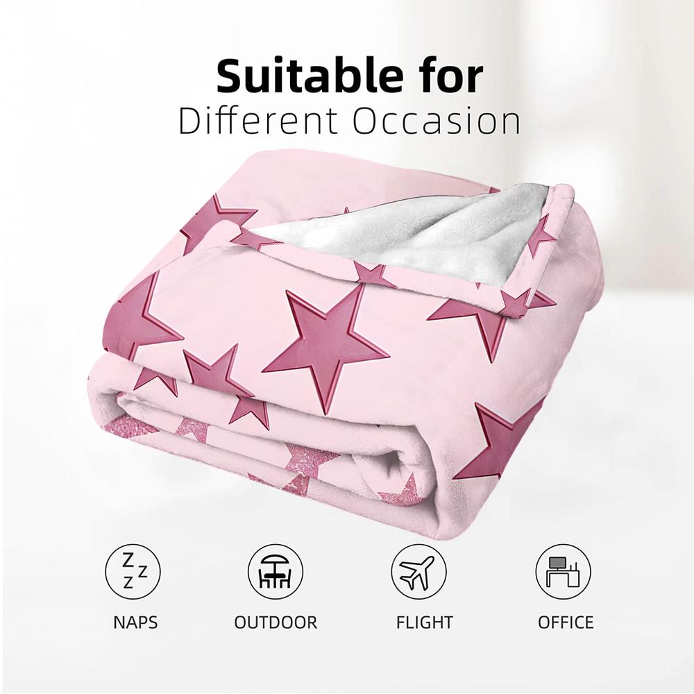 Glitter Blush Star Soft Flannel Blanket Breathable Warm Throw for Office Car Sofa Kids Room Birthday Xmas Gift