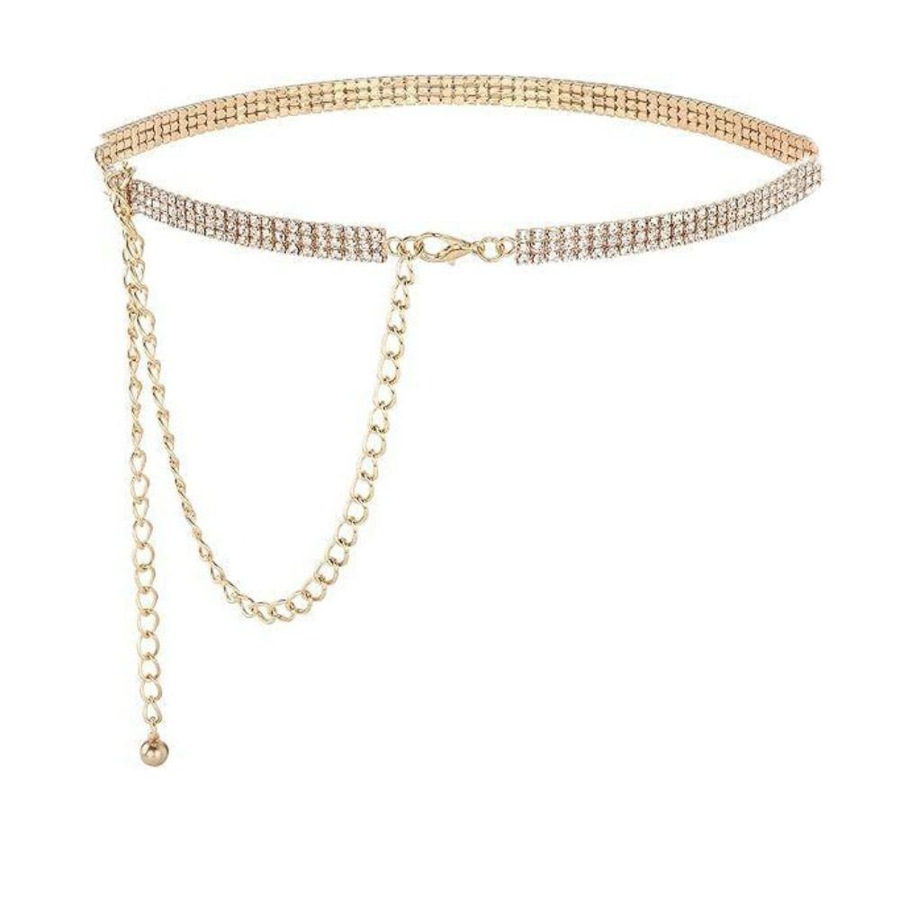 Bling Zircon Inlaid Waist Belt Adjustable Crystal Waist Chain Simple Rhinestone Waistband Bridal