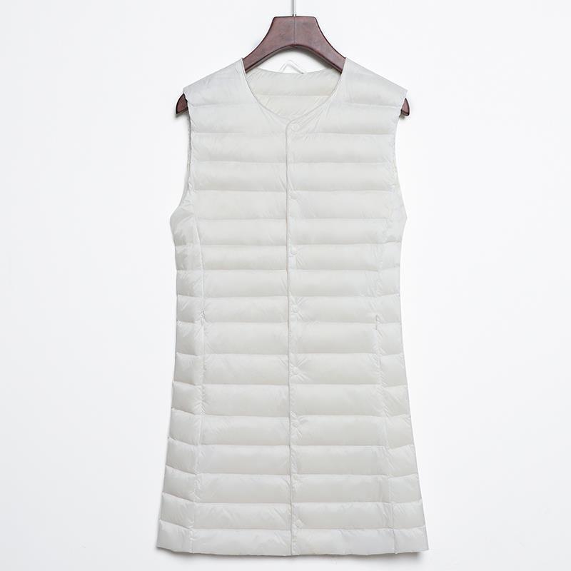 Womens Mid-Length Sleeveless Down Vest White Duck 51-100g Warm Lightweight Outerwear Winter Office Casual