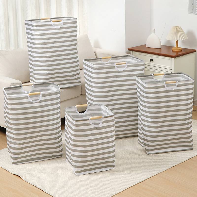 Cesto Pieghevole per Bucato in Cotone e Lino con Manici in Legno per Organizzazione e Stoccaggio in Casa
