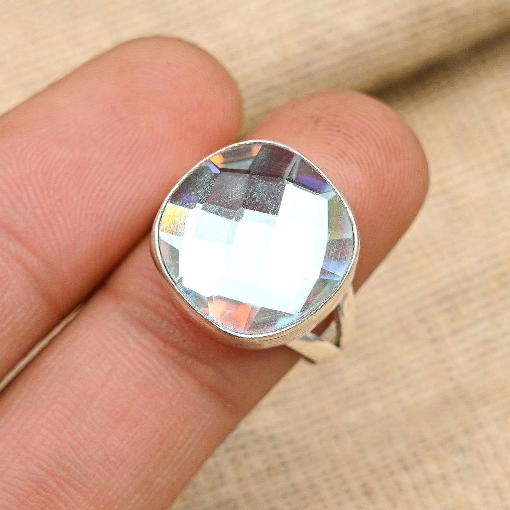 Rainbow Mystic Topaz Gemstone Handmade 925 Solid Sterling Silver Jewelry Ring For Women