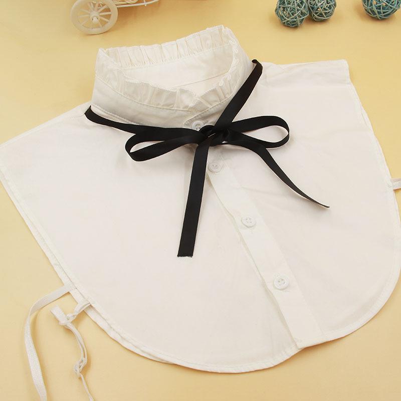 Korean-Style Pleated Ruffled Cotton Collar with Bow Tie and Flowing Ribbon for Women s Shirts