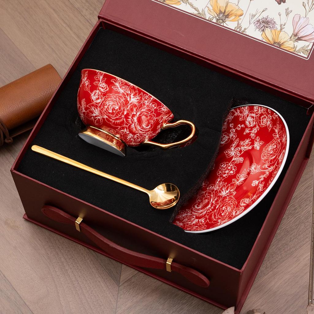 European Elegant Bone China Coffee Cups - Light Luxury Rose Design