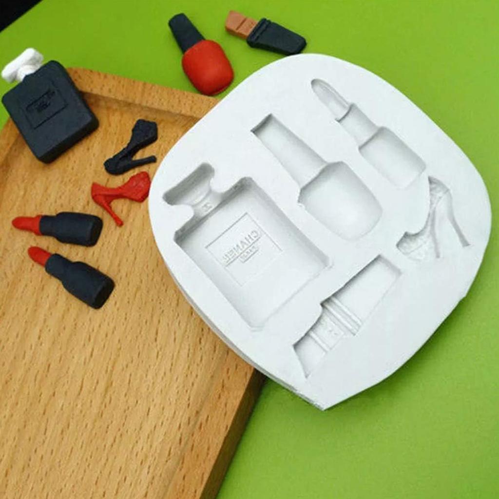 4pcs Makeup Silicone Molds Lipstick Perfume Makeup Tool Fondant Chocolate Candy Molds Cake Molds for Sugarcraft, Soap, Resin