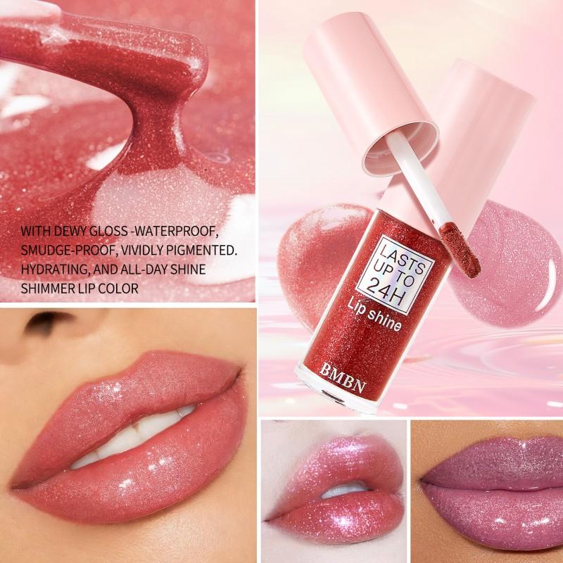 1PC Monochrome Shine Lip Gloss Lipstick - Shine Pink Gel Formula, Shine Lip Glaze, Contains Glitter, Instantly Create Glamorous Makeup
