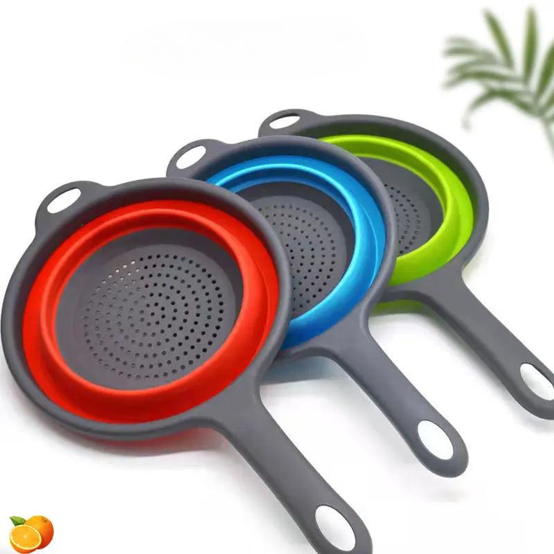 Foldable Silicone Colander Fruit Vegetable Washing Basket Strainer with Handle Strainer Collapsible Drainer Kitchen Tools