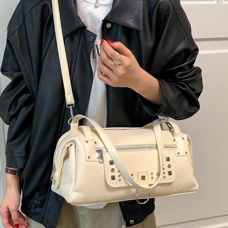 Womens Rivet Accent Pillow Crossbody Bag PU Leather Medium Size Shoulder Handbag Daily Urban Style