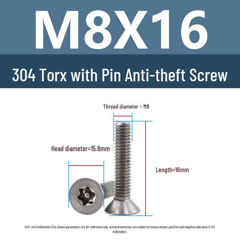 Yigu 304 Tamper-Proof Countersunk Torx Pin Screws, M2-M8, Flat Head, Anti-Removal
