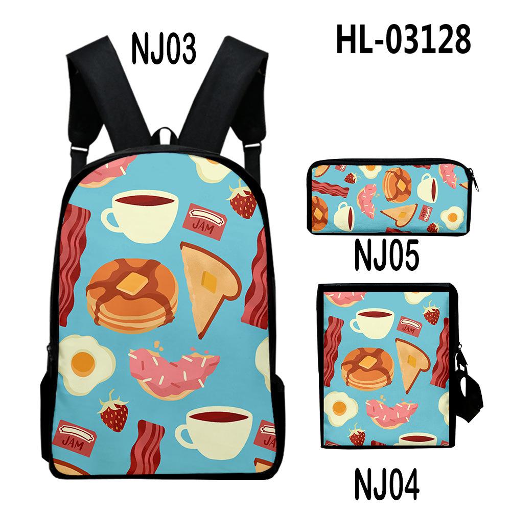 Harajuku Popular Cool Food 3D Print 3pcs/Set Pupil School Bags Laptop Daypack Backpack Inclined Shoulder Bag Pencil Case