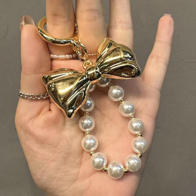 Bowknot Pearl Hoop Keychain Decorations Keyring Ornament Backpack Handbag Charm Pendant Gift For Girls Women