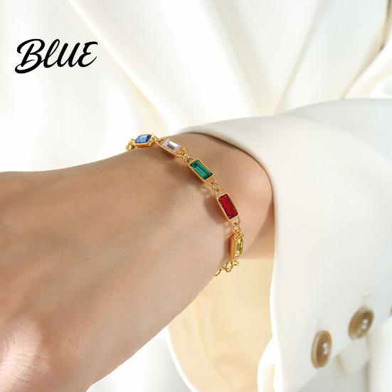 Exquisite Inlay Bracelet Women Adjustable Titanium Steel Gemstone Cuff Stylish