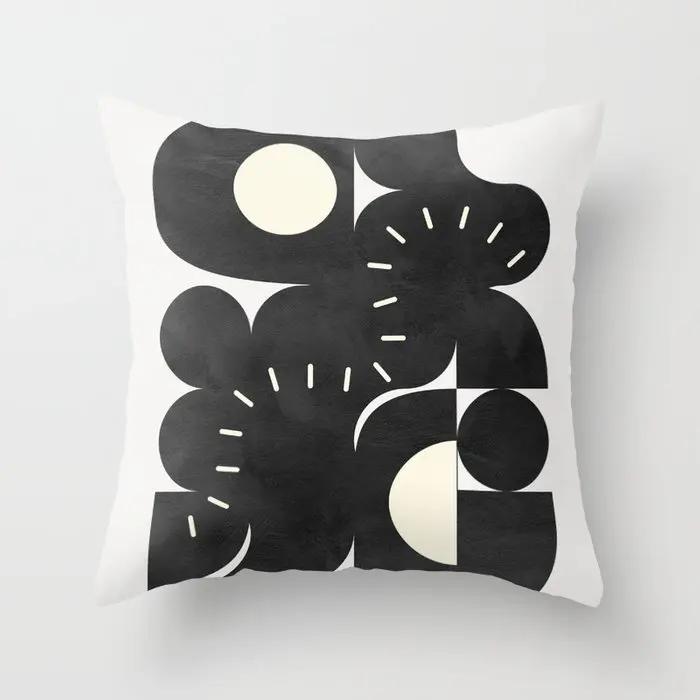 Federa per Cuscino Decorativa per la Casa Copricuscini Nordico Soggiorno Moderno Geometrico Astratto Nero
