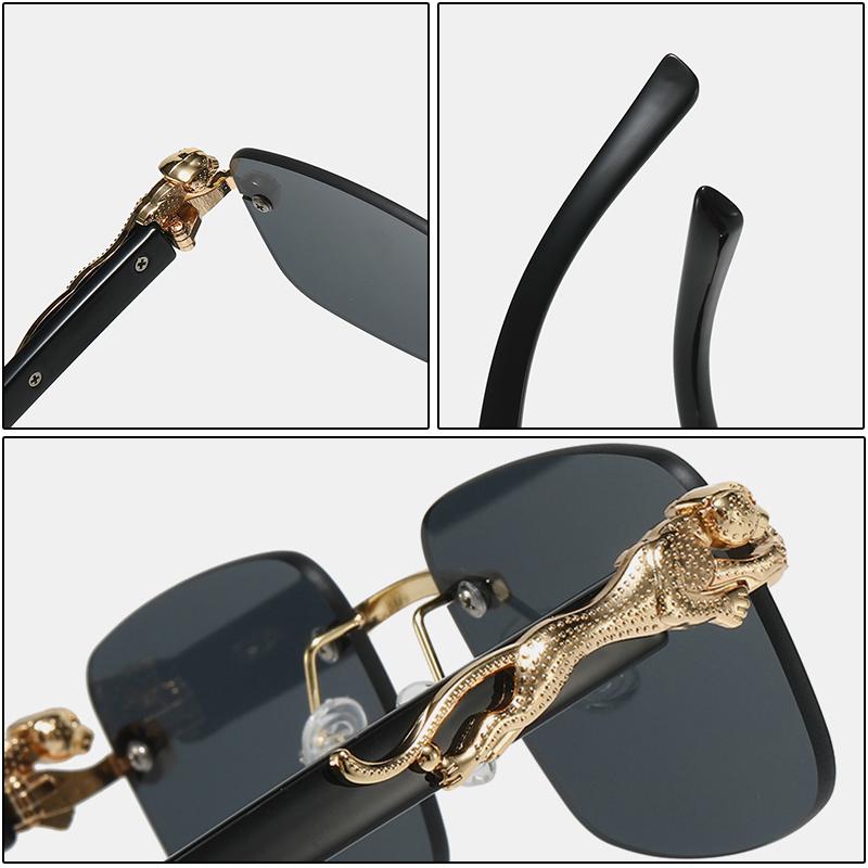 Luxury Designer Sunglasses Men Women Leopard Print Rimless Vintage Elegant Shades Trendy Cute Fashion Glasses