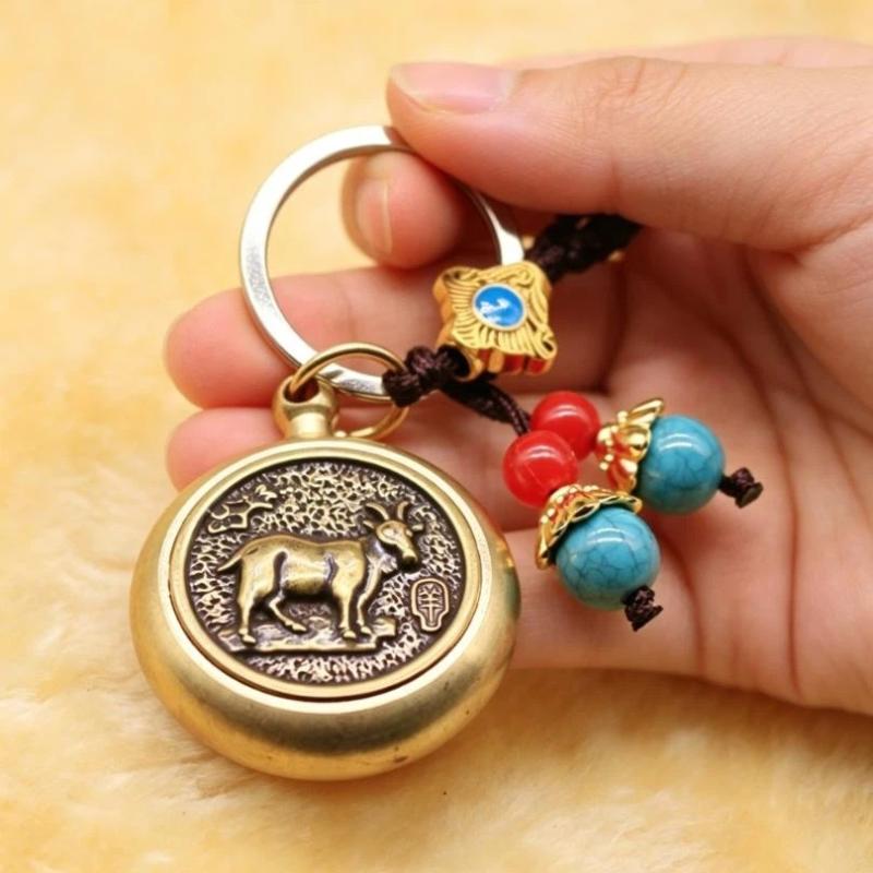 2027 Ano do Bode do Zodíaco Chinês Pingente da Sorte Chaveiro Cobre Feng Shui Riqueza Chaveiro Giratório Chaveiro de Descompressão