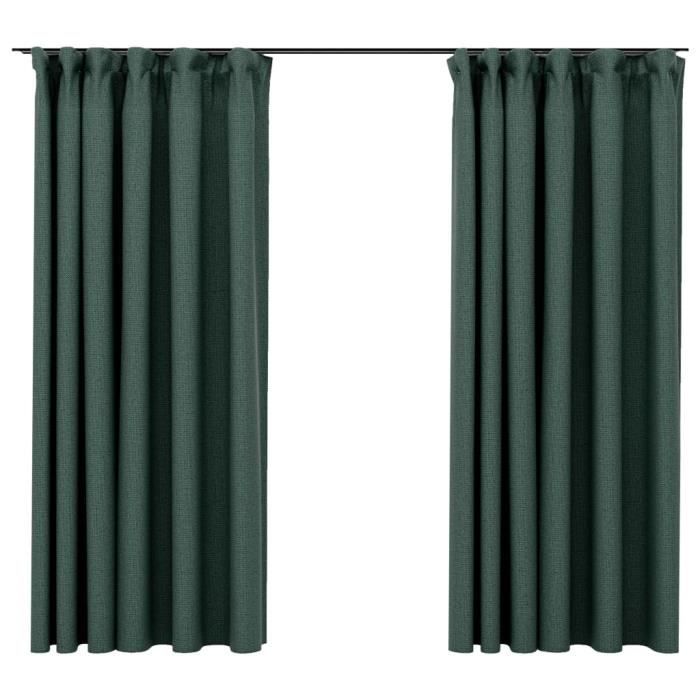 VidaXL Rideaux occultants aspect lin avec crochets 2pcs Vert 140x175cm