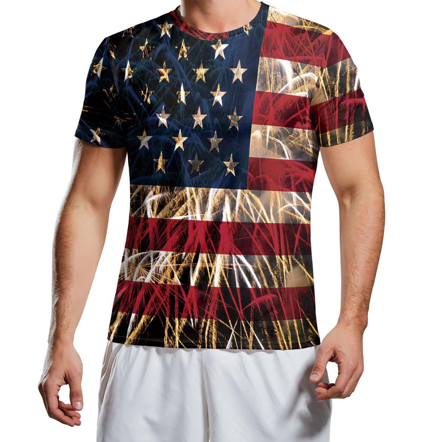 

Summer Round Neck 3D American Flag and Eagle Graphic Print Top Fashionable Casual Short Sleeved Men s T-shirts 6XL