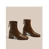 Fashion 2025 New British Retro Style Square Toe Women Show Skinny Block Heel Versatile Soft Leather Booties