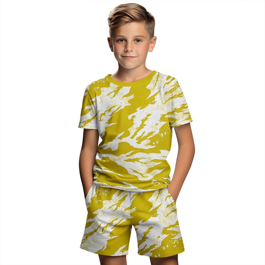 3D Printed Short Sleeved T-shirt Set for Boys and Girls, Children's Clothing Set, Shorts, 3D Printing, Casual, Summer