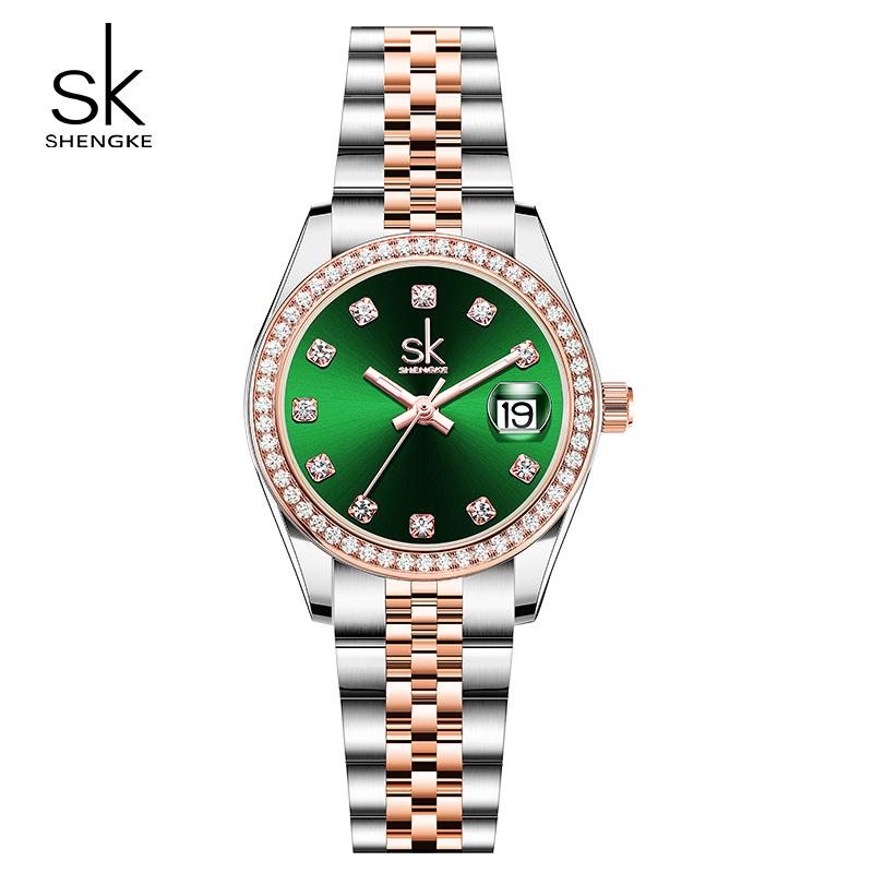 Shengke New Luxury Ladies Wristwatches Fashion Diamond Women's Quartz Watches Top Brand Woman's Gifts Clock Calendar Stainless S