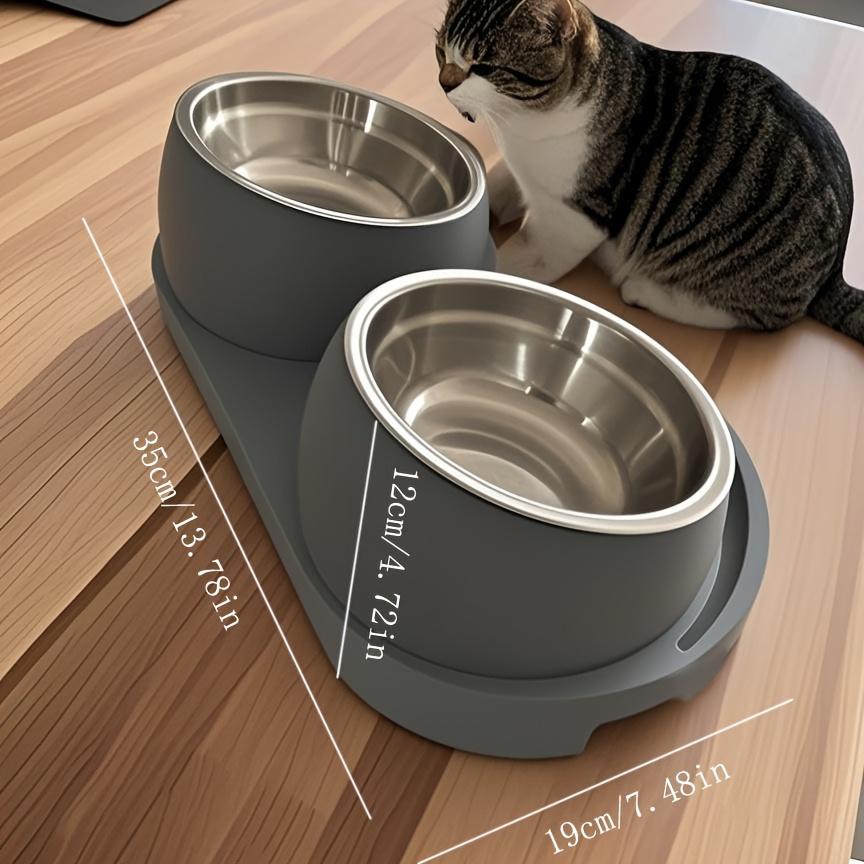 Stainless Steel Dual Pet Bowl, Suitable for Dogs and Cats - Non-Slip Base - Anti-Spill Slanted Rim Cat Bowl - Perfect for Food and Water