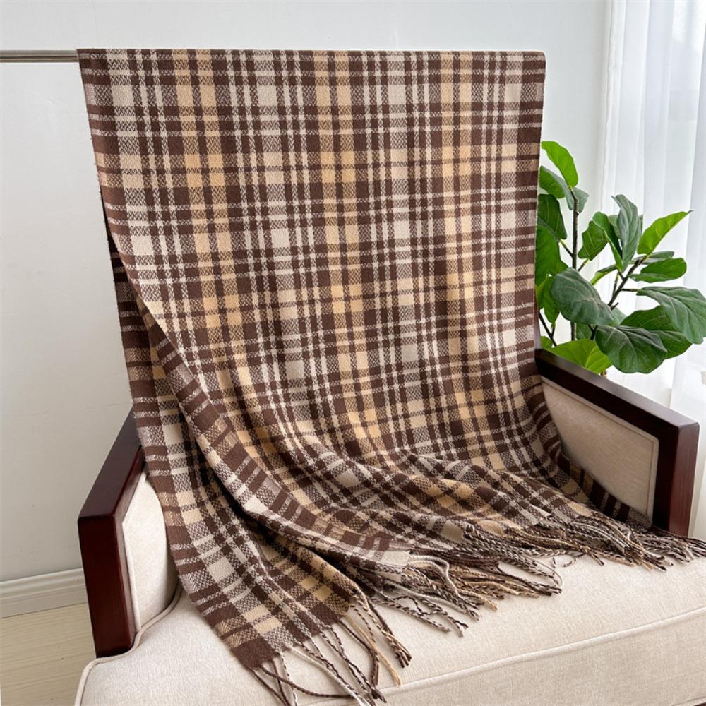 Imitation Cashmere Winter Plaid Scarf Windproof Women Wrap Shawls Casual Long Tassel Scarves