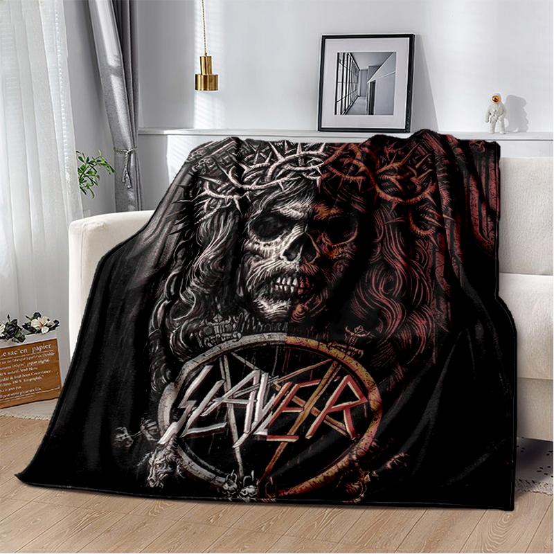 3D Retro Band Slayer Heavy Metal Rcck Sign Blanket,Soft Throw Blanket for Home Bedroom Bed Sofa Travel Cover Kid Gift