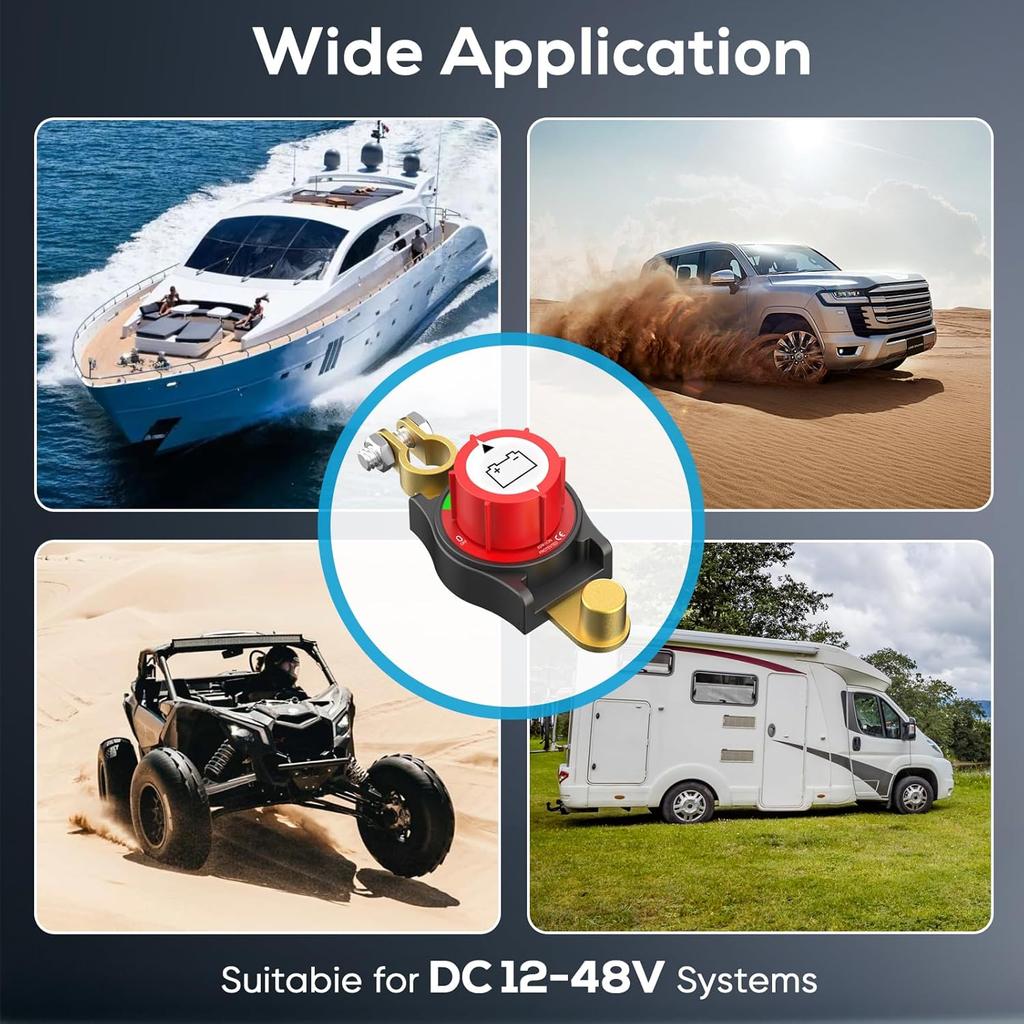 Top Post Battery Disconnect Switch 12V Battery Kill Switch Negative On/Off 12-48V Top Post Battery Switch for Cars Vehicles RV