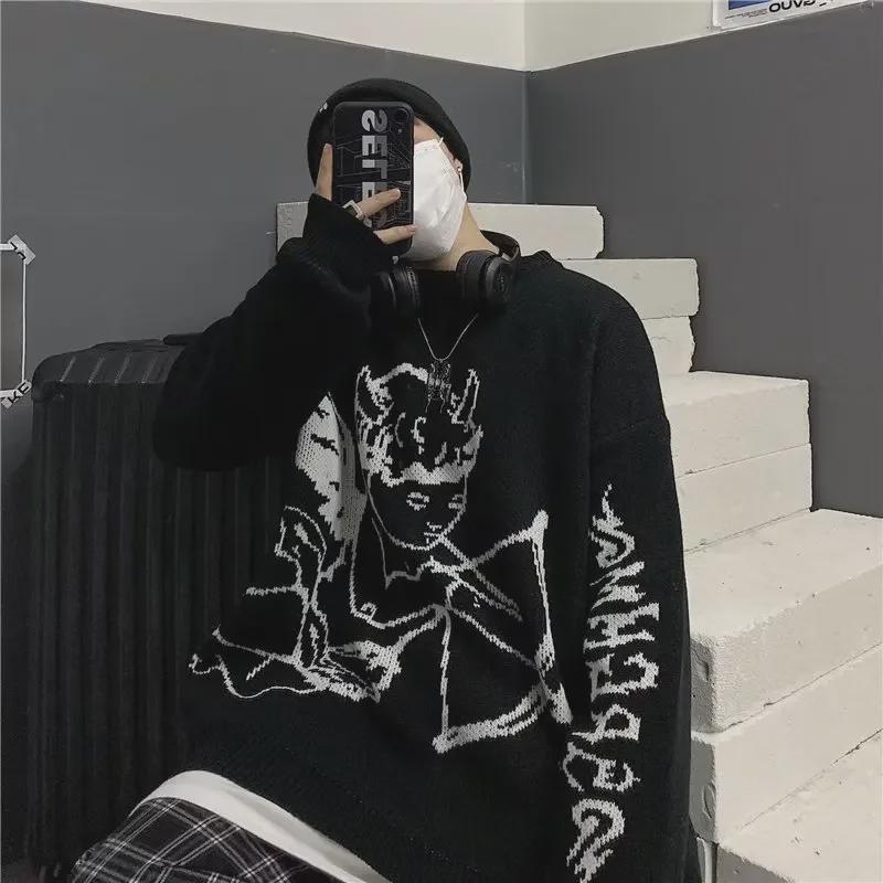 Trendy Couples' Korean-Style Angel Jacquard Knitted Sweater - Unisex Autumn/Winter Round Neck Top