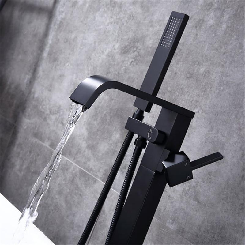 Tuqiu Bathtub Faucet + Handheld Shower Free Standing Rose Gold BathTub Mixer Taps Floor or Wall Mounted Bathtub Mixer