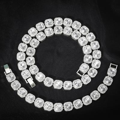 2024 NEW Men Women Hip Hop Tennis Chain Necklace 13mm Square CZ Stone Iced Out Bling Cuban Chains Necklace Fashion Charm Jewelry