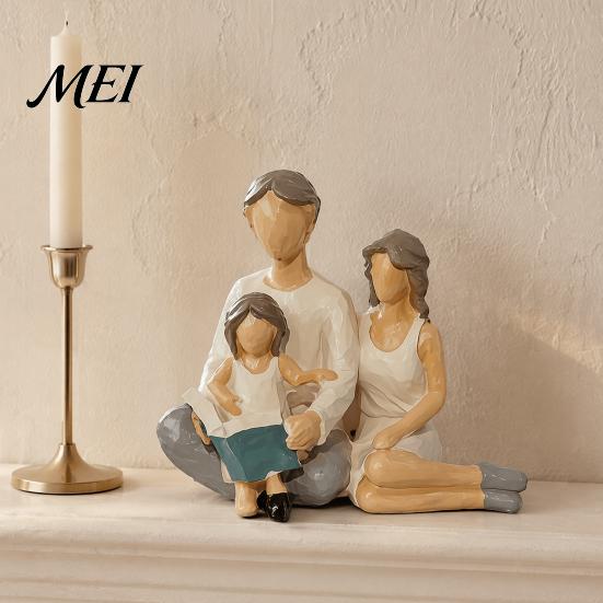 Thoughtful Christmas Gift for Parents Family Reading Figurine Resin Statue, Abstract Faceless Parent Child Sculpture, Hand-Painted Minimalist