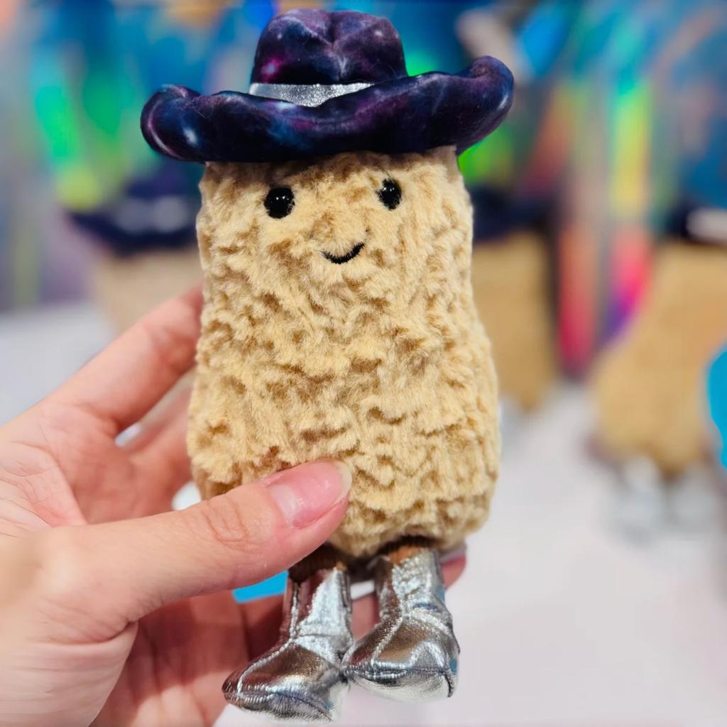 Amuseable Space Series Peanut Plush Toy Soft Stuffed Food Doll with Galaxy Cowboy Hat Silver Boots Adorable Gift for Girl