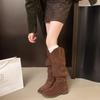 Fashion Women's Boots Low Heel Side Suede Thigh High Women's Boots Retro Woman Booties Autumn Winter Knee High Boots