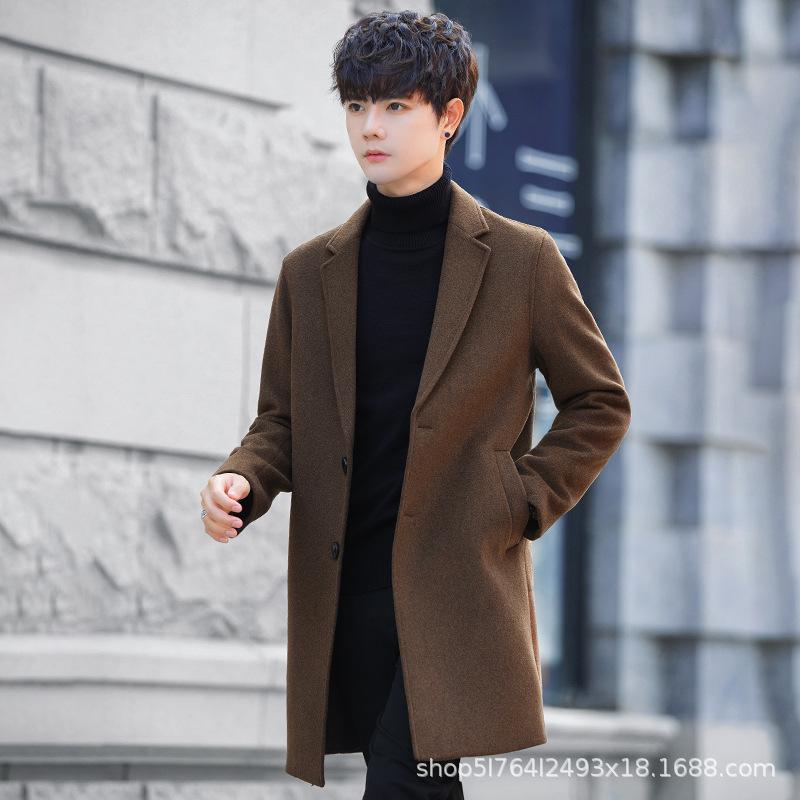 Herren Wintermantel Herren Mittellang und Lang Koreanische Version Figurbetont Wollmantel Verdickter Trenchcoat