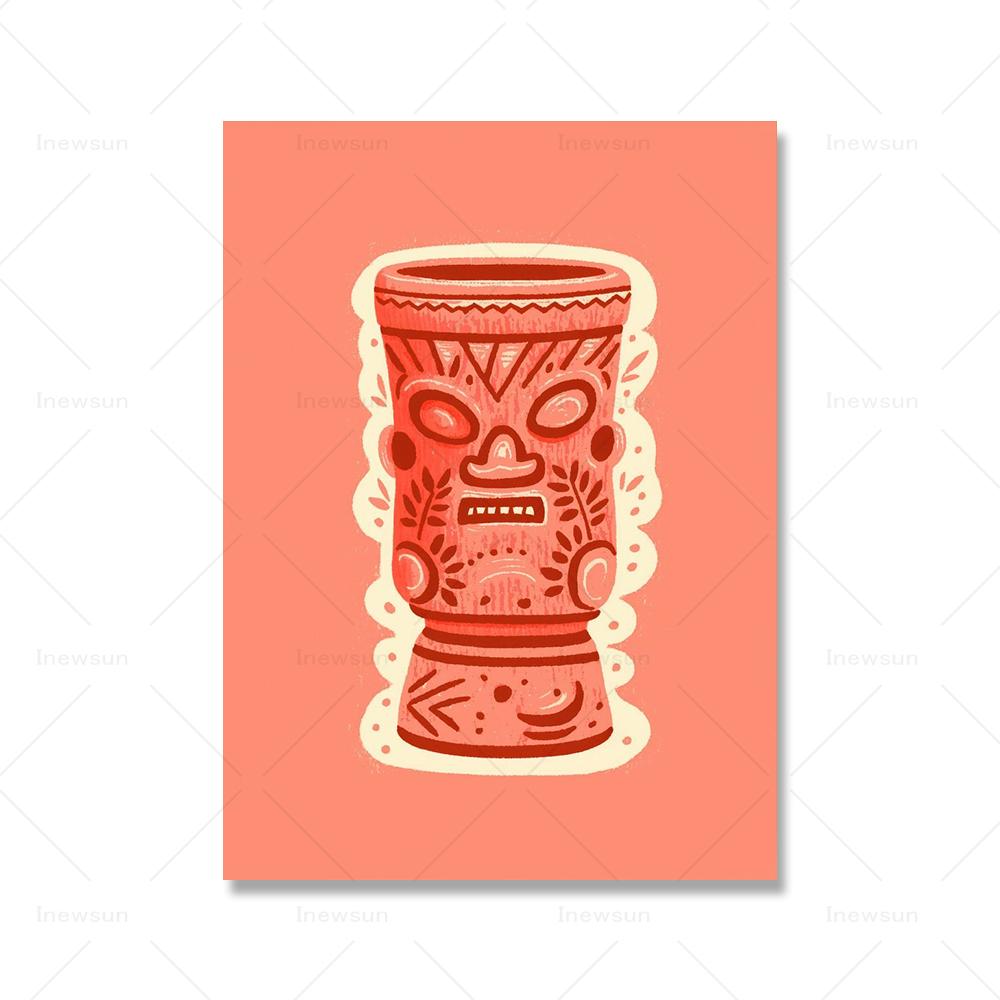 

Тики Бар Гавайская кружка лицо настенные принты тропическая розовая кружка плакат красочный узор бар клуб украшение стены фотографии для детской комнаты 21x30cm No Framed