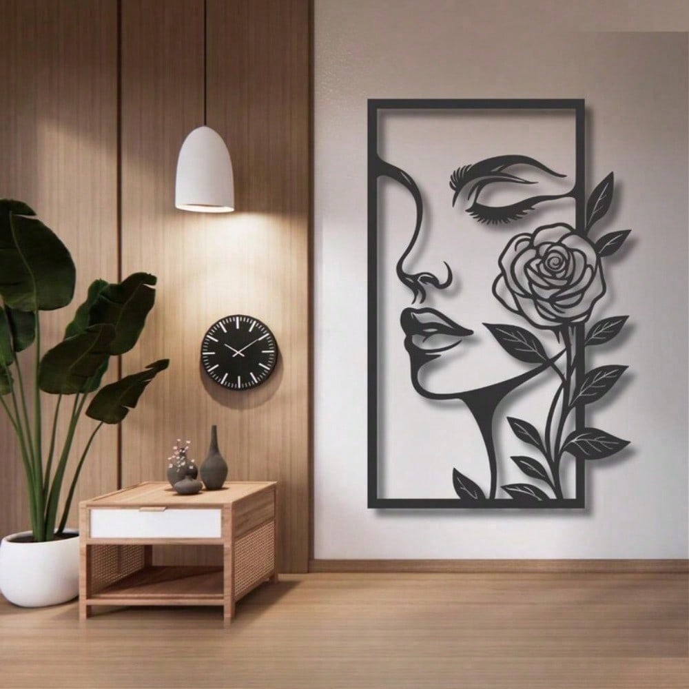 1pc Minimalist Woman Face Line Art Metal Wall Decor, Elegant Indoor Outdoor Hanging Ornament Gift