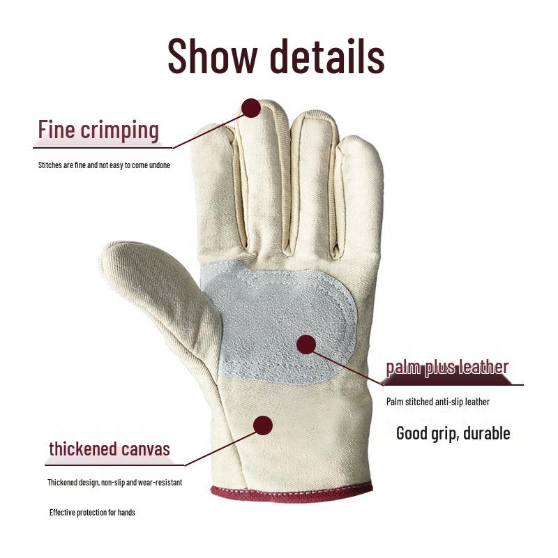 Bílé svářečské rukavice z štípenky - Zesílené dvojitou vrstvou, ochrana z 24jehlového plátna pro stavební práce